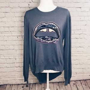 Markus Lupfer periwinkle lip sequin knit top